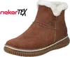 A brown winter boot with white fur lining is shown against a white background. The brand logo 'riekerTEX' is visible in the upper left corner. Anteprima dell’immagine prodotto