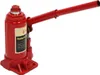 A red hydraulic bottle jack with a handle extended, set against a white background. Náhled obrázku produktu