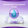 A product image showing Always Discreet Long panty liners with a diagram illustrating how they convert liquid to gel. Produktbild-Vorschau