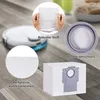 A collage of images showing details of a robot vacuum cleaner dust bag and its material. Produktbild-Vorschau