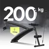 A black fitness bench with pull-up cords is shown against a dark, smoky background with large white text indicating weight capacities. Anteprima dell’immagine prodotto