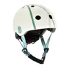 A white helmet with green and gray stripes and blue straps, shown against a white background. Náhľad obrázku produktu