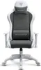 A white and gray gaming chair is shown from the front on a white background. Produktbild-Vorschau