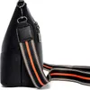 A close-up side view of a black leather handbag with a striped strap. Náhľad obrázku produktu