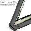 Close-up of a black phone case, showing a hinge and two small holes for a lanyard. Produktbild-Vorschau