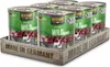 A wooden crate filled with cans of dog food. Produktbild-Vorschau