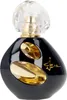 A black perfume bottle with gold accents and a clear cap, isolated on a white background. Podgląd zdjęcia produktu