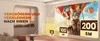 A projector displaying a large image on a wall in a living room, with diagrams showing different screen sizes. Produktbild-Vorschau