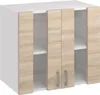 A white and light brown kitchen wall cabinet with two doors. Produktbild-Vorschau