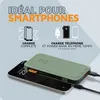 A power bank is shown charging a smartphone, with marketing text and icons above. Voir les images du produit