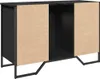 A black cabinet with two doors made of wood composite material, standing on metal legs. Produktbild-Vorschau
