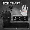 A size chart for RDX MMA gloves, showing hand circumference measurements and corresponding sizes. Voir les images du produit