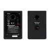 Rear and front views of two black studio monitors. Produktbild-Vorschau