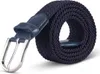 A coiled dark blue braided belt with a silver buckle and dark blue leather accents. Anteprima dell’immagine prodotto