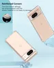 Two transparent phone cases are shown against a light blue and white background, with text highlighting reinforced corners. Produktbild-Vorschau