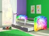 A child's bedroom with a unicorn-themed bed and a pull-out trundle. Toys are on the floor. Podgląd zdjęcia produktu