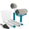 A set of painting tools, including paint rollers, extension poles, and a measuring cup, arranged on a white background. Voir les images du produit