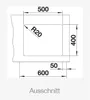 A technical drawing showing the dimensions of a sink cutout. Produktbild-Vorschau
