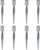 Eight metal ground sleeves for wooden posts are arranged in two rows of four on a white background. Anteprima dell’immagine prodotto