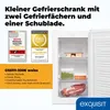 Advertisement for a compact freezer with awards and product features highlighted. Produktbild-Vorschau