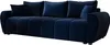 A dark blue velvet sofa with multiple cushions, presented against a white background. Produktbild-Vorschau