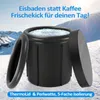 An inflatable ice bath filled with ice and water, set against a snowy mountain backdrop. Produktbild-Vorschau
