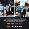 Collage of people using translation earbuds in different settings, with text highlighting features and supported languages. Produktbild-Vorschau