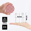 A hand holds a jar lid over an empty glass jar, with measurement indicators and weight information displayed. Produktbild-Vorschau