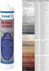 A tube of beko Silicon pro4 sealant next to a color chart and product information. Produktbild-Vorschau