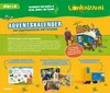 A promotional image for a Löwenzahn Advent calendar, featuring a cartoon-style illustration of a caravan and a person, along with descriptive text and smaller images of experiments. Anteprima dell’immagine prodotto