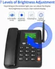 A black cordless phone with a green backlit screen and a keypad, with text and icons describing its features. Náhled obrázku produktu