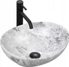 A grey oval basin with a black faucet, presented on a white background. Podgląd zdjęcia produktu