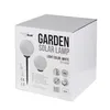The image shows the packaging of a garden solar lamp. Voir les images du produit