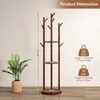 A product dimension diagram for a coat rack, showing its height, shelf diameter, and base diameter, along with weight capacities for shelves and hooks. Náhľad obrázku produktu