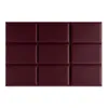 A close-up view of padded burgundy wall panels arranged in a 3x3 grid against a white background. Anteprima dell’immagine prodotto