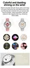 Collage of smartwatch faces and two full smartwatch images, with descriptive text about features. Produktbild-Vorschau