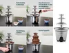 A collage of four images showing the steps to use a chocolate fountain, with a separate image of the product on the right. Podgląd zdjęcia produktu