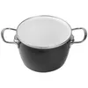 A top-down view of a black enamel pot with white interior and silver handles, isolated on a white background. Podgląd zdjęcia produktu