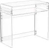 A clear acrylic desk with a shelf, shown from the front on a white background. Voir les images du produit