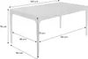A white dining table with dimensions indicated by measurement lines and text. Produktbild-Vorschau