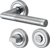 A set of door handles and related hardware, including a lever handle and two rosettes, displayed against a white background. Produktbild-Vorschau
