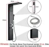 A diagram showing the dimensions of a black shower panel with callouts for different parts and measurements. Náhľad obrázku produktu