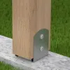 A close-up view of a wooden post secured to a concrete base with a metal bracket. Produktbild-Vorschau