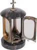 A grave lantern with a cross on top, made of dark stone with gold accents. Náhľad obrázku produktu