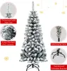 A flocked artificial Christmas tree with various close-up shots highlighting its features and components, set against a white background. Produktbild-Vorschau