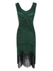 20er Jahre Flapper Damen Kostüm Grün Pailletten Kleid und Produktbild-Vorschau 2