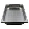 A stainless steel perforated food pan with a dark gray exterior. Produktbild-Vorschau