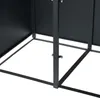 Close-up view of the base and frame of a dark-colored trash can enclosure with two doors. Produktbild-Vorschau
