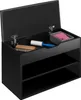 Close-up view of a black storage bench with its lid open, revealing cleaning accessories inside. Náhled obrázku produktu