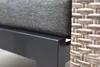 A close-up view of the corner of an outdoor furniture piece, showing the dark metal frame and the textured woven side. Produktbild-Vorschau